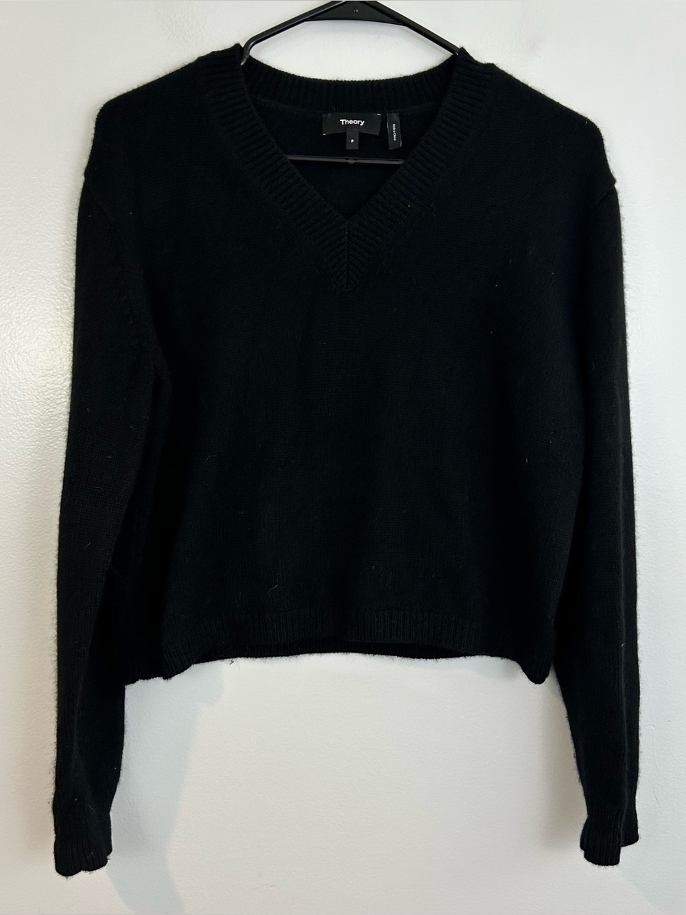 Theory 100% Cashmere Black V-neck Pullover Boxy Sweater Size Petite